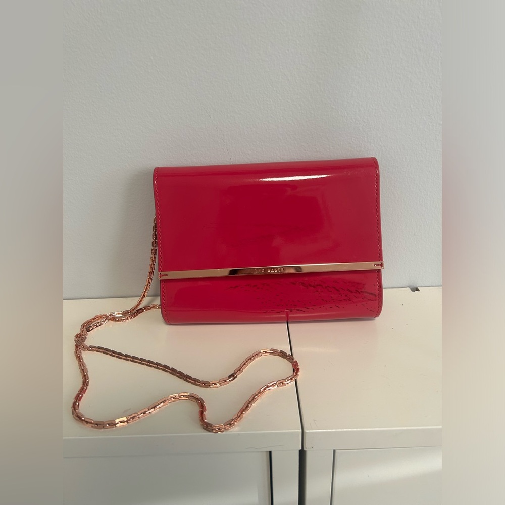 Ted Baker Patent Pink Purse With Chain Strap - SOLD